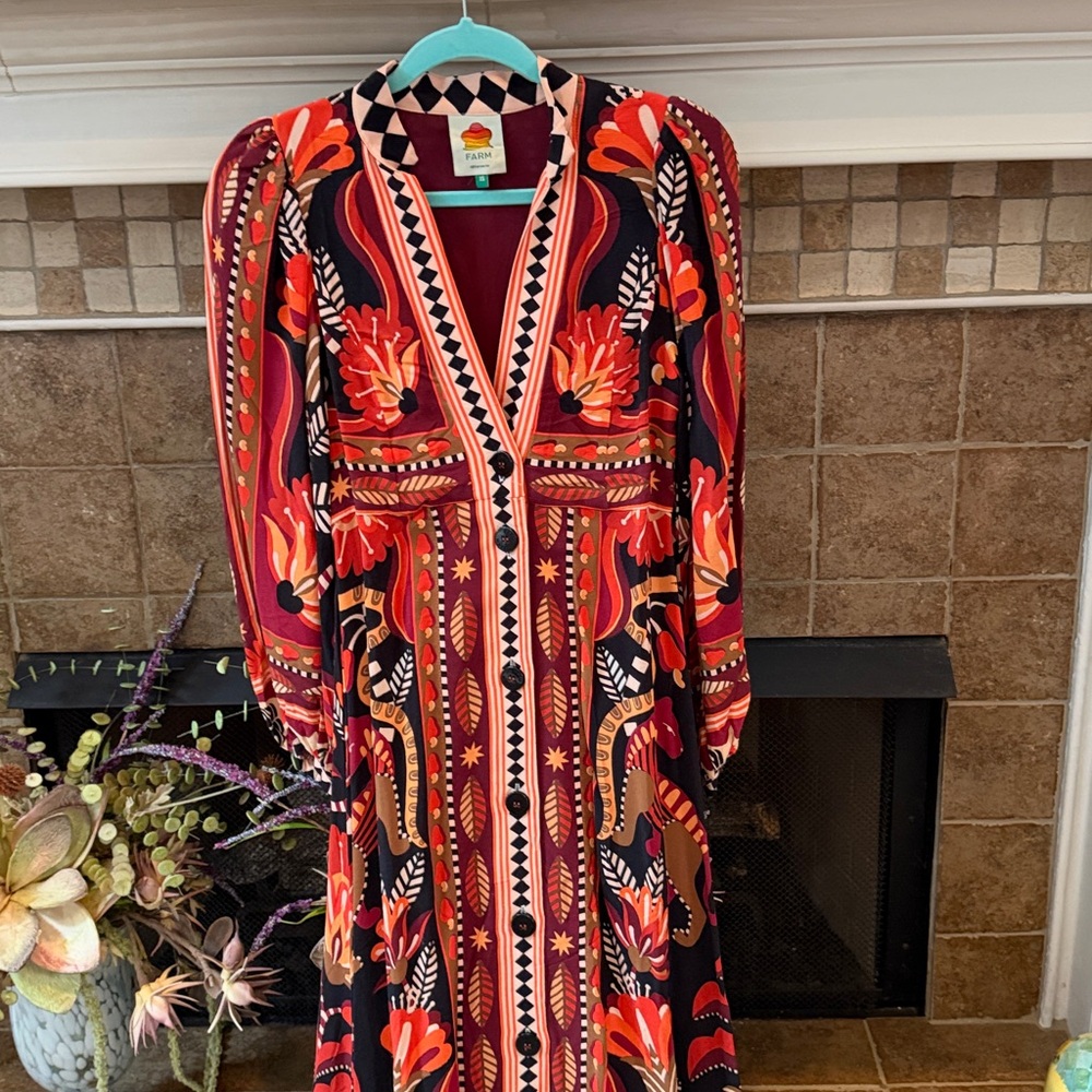 Farm Rio Red Nature Beauty Scarf Long Sleeve Maxi Dress - Picture 4 of 8